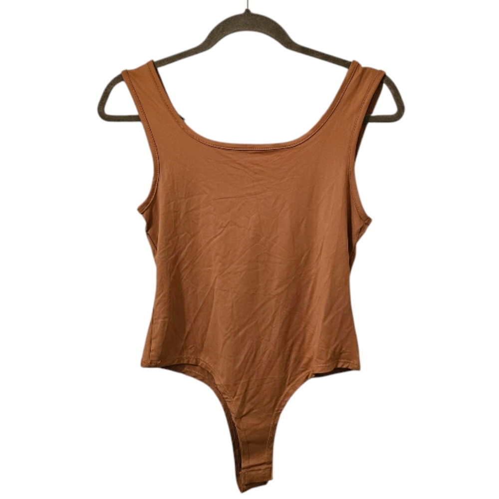 Brown Threadbare Women's Super Stretch Square Neck Bodysuit